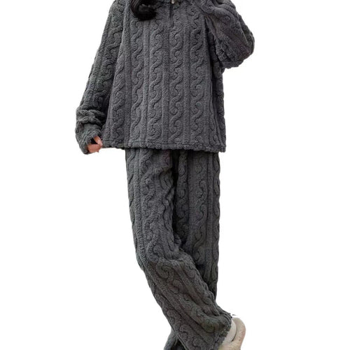 Autumn And Winter New Twist Zipper Couple Fleece-lined Thick Coral