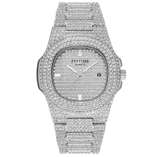 Luxury Mens/Womens Unisex Crystal Watch Bling Iced-Out Watch Oblong