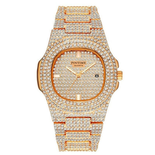 Luxury Mens/Womens Unisex Crystal Watch Bling Iced-Out Watch Oblong